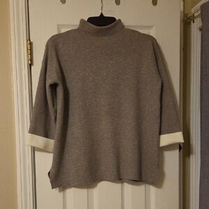 Tahari Brown and Cream Turtleneck Sweater